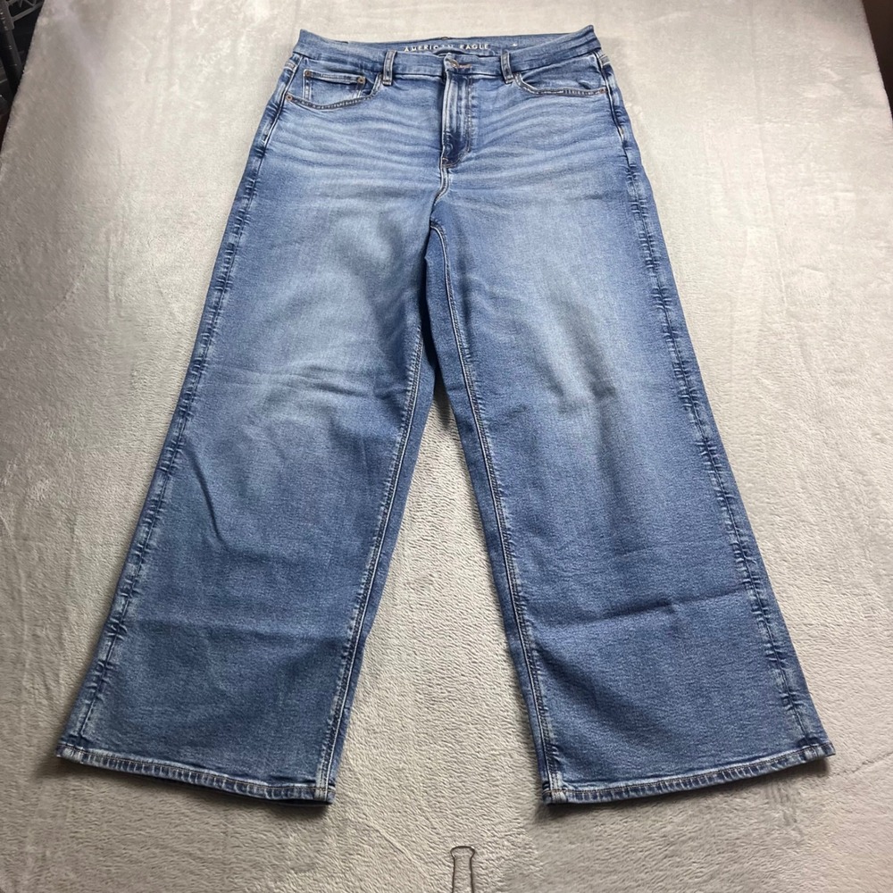 American Eagle Curvy Super High-Rise Baggy Straight Jeans Blue 14 Short